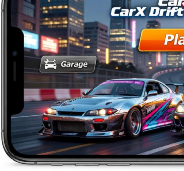 CarX Drift Racing 2 main menu screen on a mobile device
