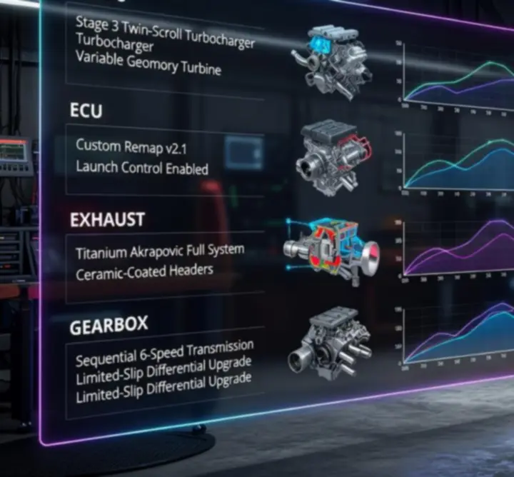 Engine and powertrain tuning interface in CarX Drift Racing 2 including turbo and gear ratio settings