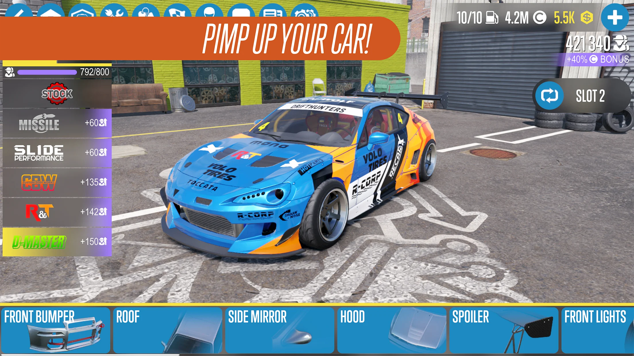 CarX Drift Racing 2 customization workshop with visual and performance tuning options