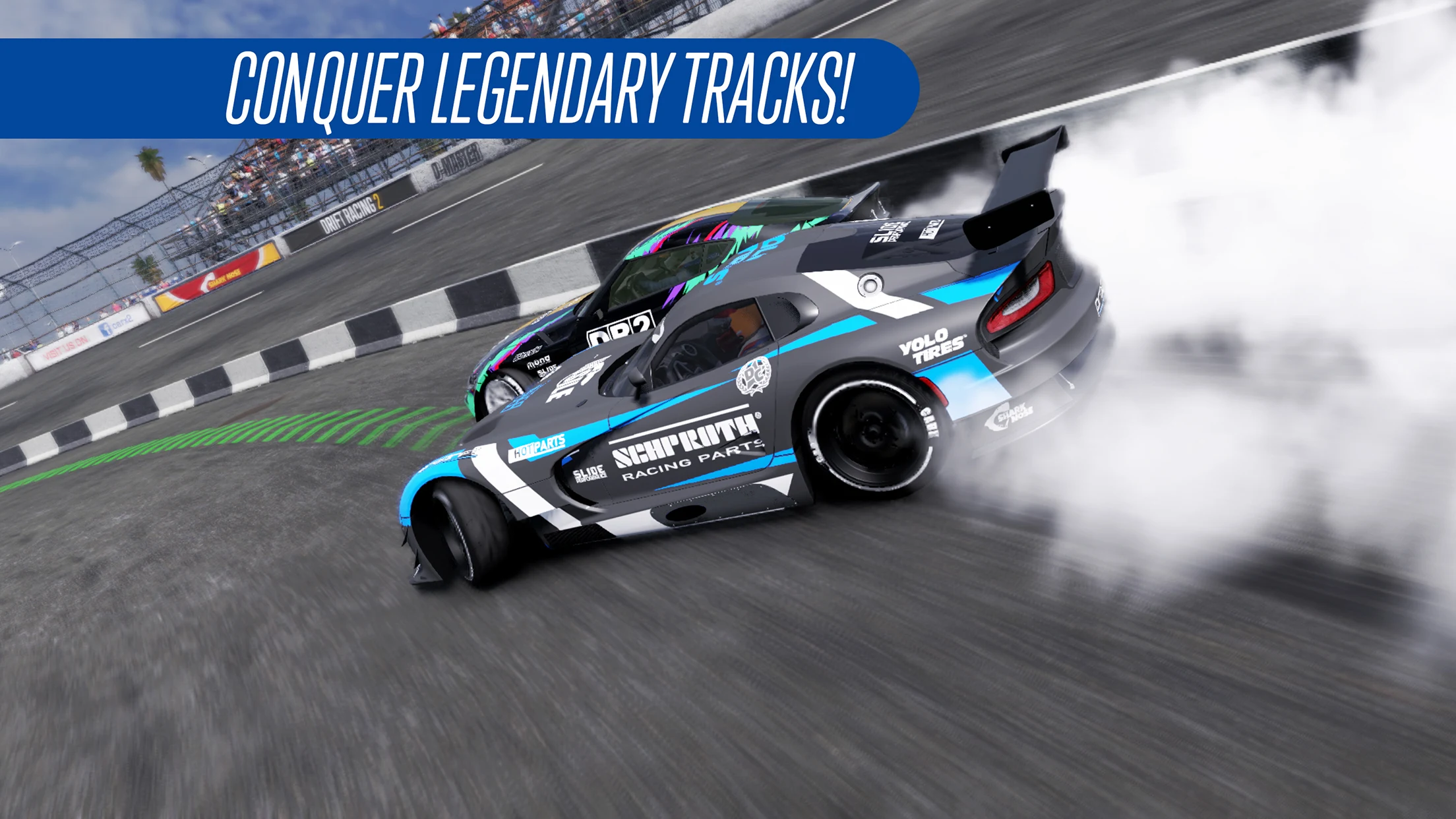 CarX Drift Racing 2 cars drifting through a high-speed track section