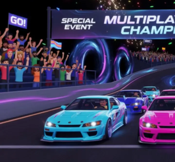 CarX Drift Racing 2 multiplayer event with multiple drift cars on track