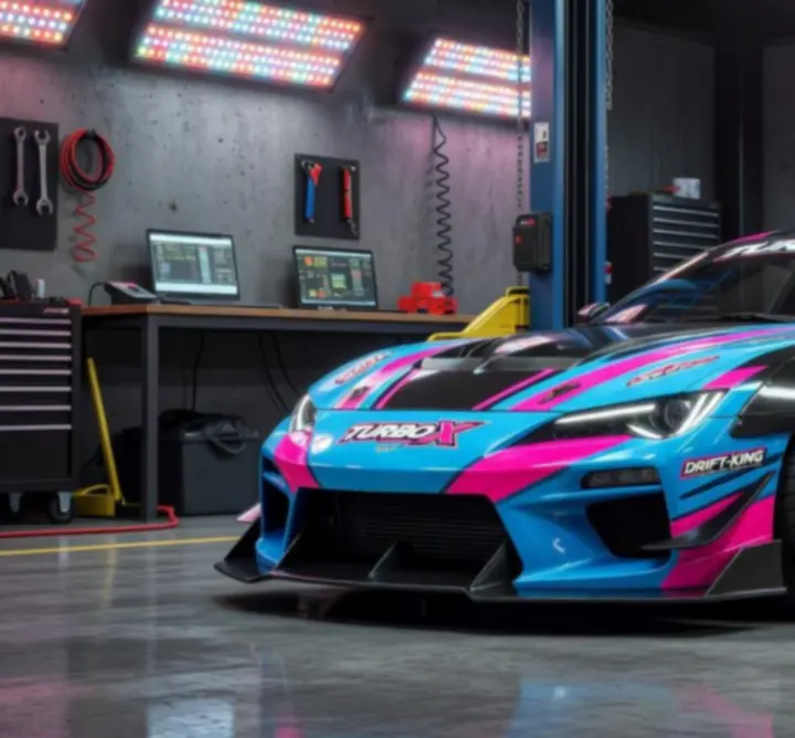 CarX Drift Racing 2 visual tuning garage view showing body kits, paint and vinyl customization options